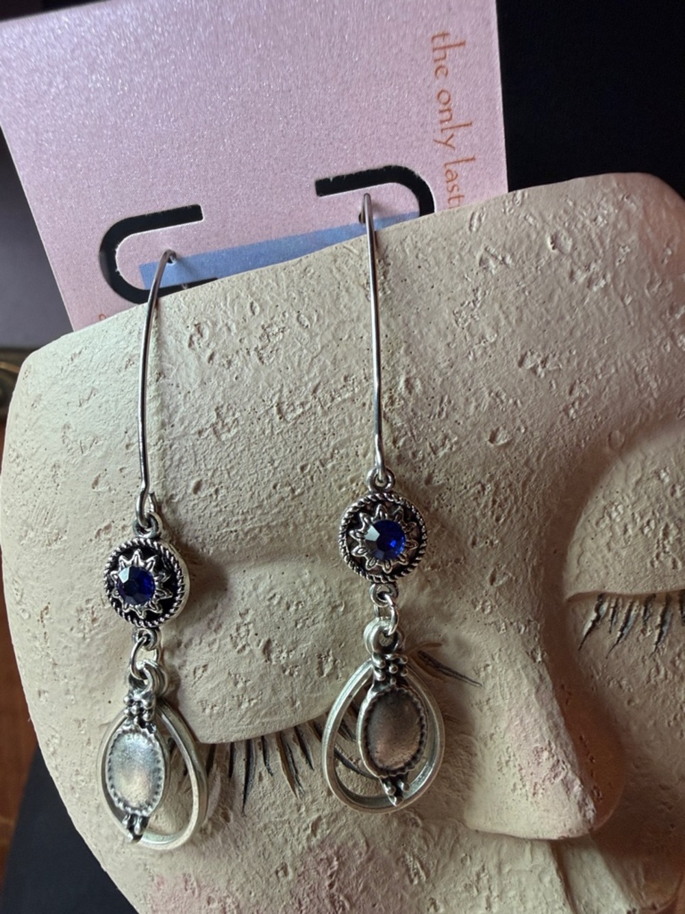 Sterling Silver Drop Earrings with Sapphire Blue Crystal